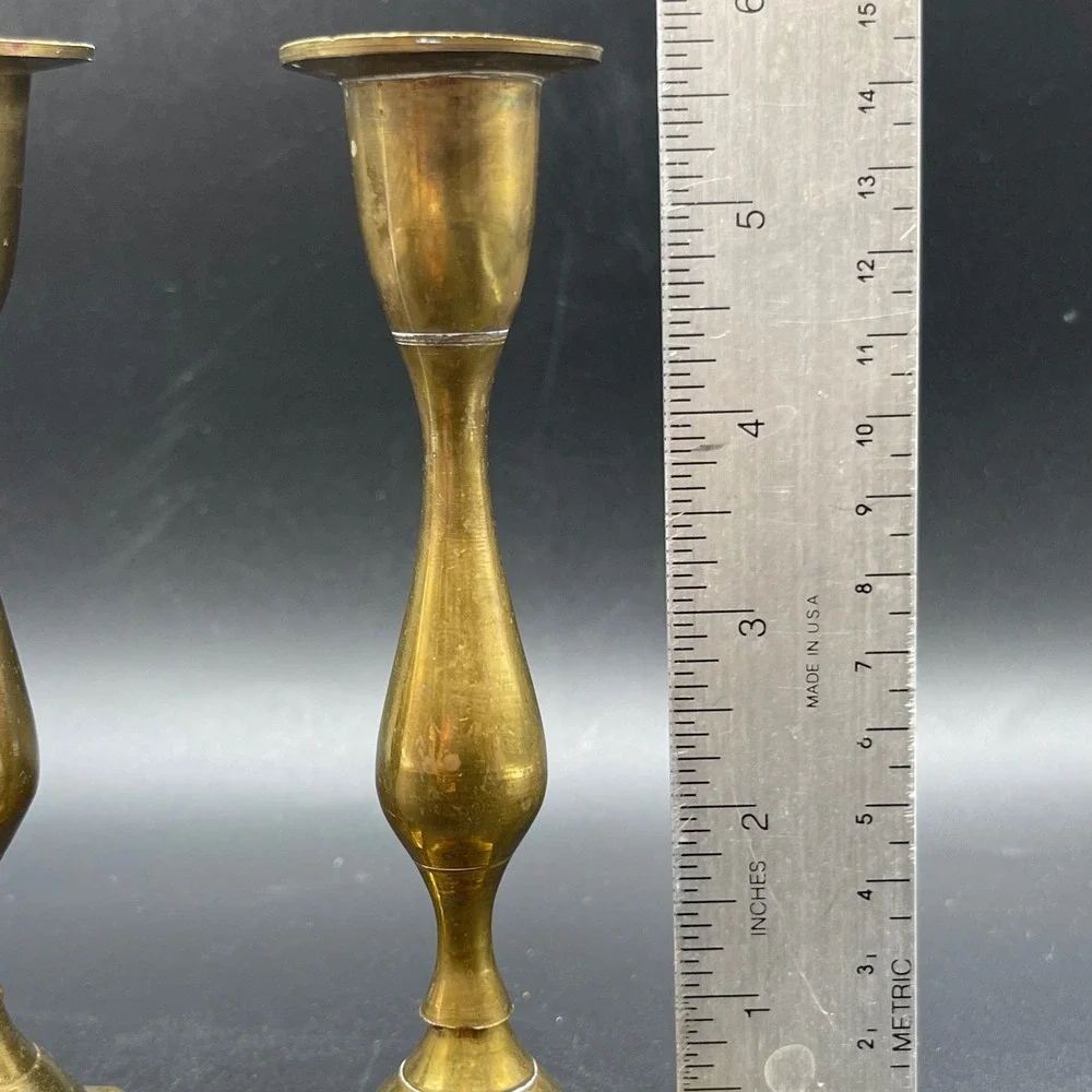 Landmark Designs Vintage Brass Candlestick Holders Set of 2 Hexagon Base India